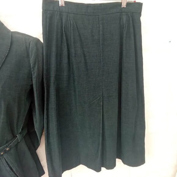 Vintage '70s 2-pc Set Suit Corduroy Blazer Belted + Skirt Kick Pleat S/M(6-8) - Picture 4 of 10